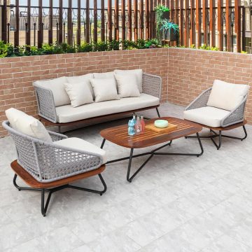 Customized Scandinavian Teak Outdoor Sofa and Coffee Table Set for Patio and Garden