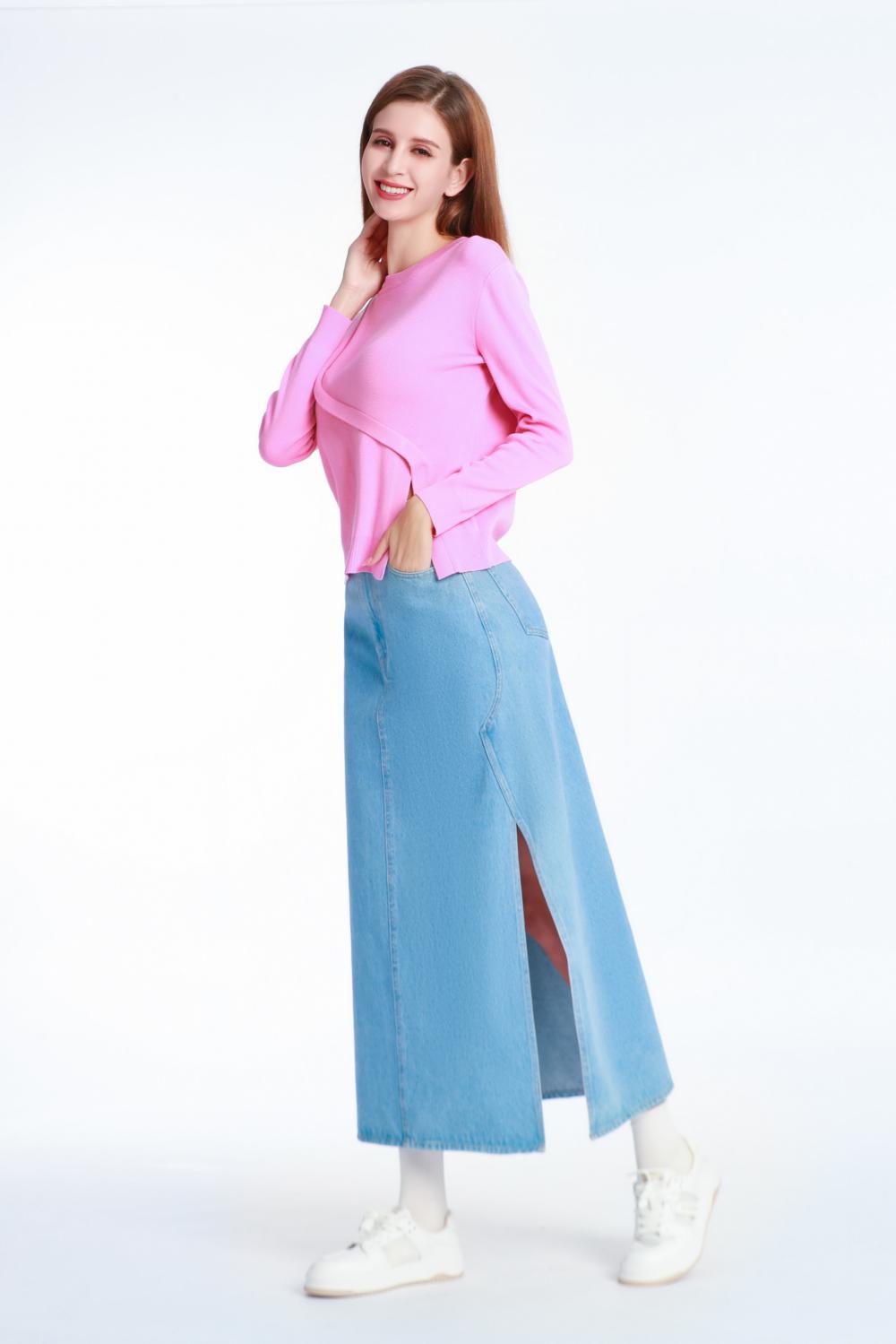 A-line Mid-length Denim Skirt