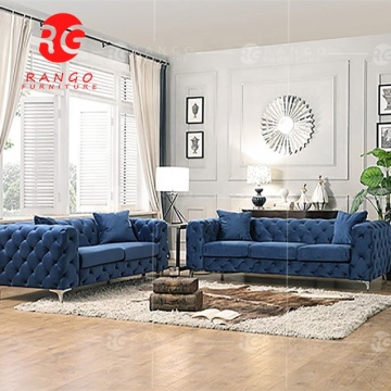 Modern R1 Navy Blue Velvet Sofa Set with Button Tufting