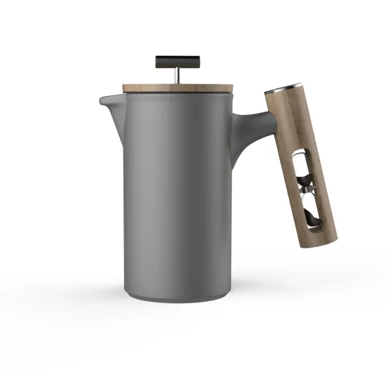 New Ceramic French Press Coffee Pot with Wooden Hourglass Handle and 304 Stainless Steel Plunger