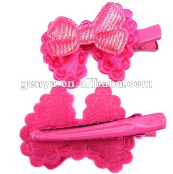 Fashion Girls Metal hair Clip with PVC bow decoration, lovely Pink bow hairpin