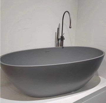 Gray Artificial Resin Freestanding Solid Surface Bathtub with Modern Graphic Design