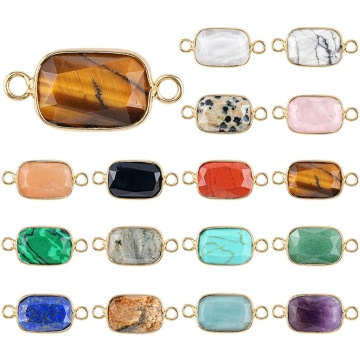 Gemstone Faceted Rectangle Pendant Natural Stone Faceted Rectangle Charm Pendant Connector Wrapped Gold for Diy Making Jewelry