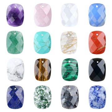 Natural Stone Faceted Rectangle Pendant 15x20MM Faceted Rectangle Charm Stone Pendant for Diy Jewelry Making