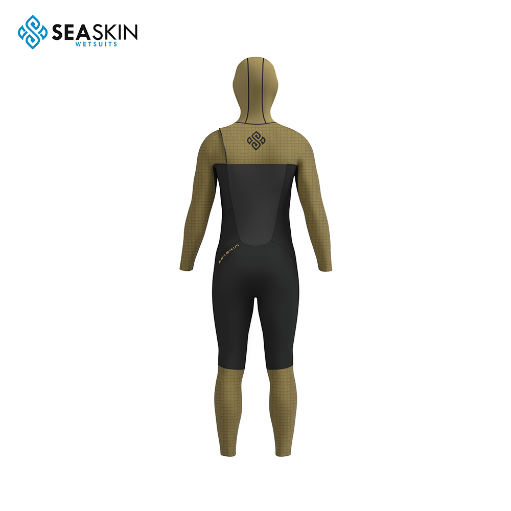 Seaskin Womens 가슴 지퍼 5/4mm 후드 wetsuit