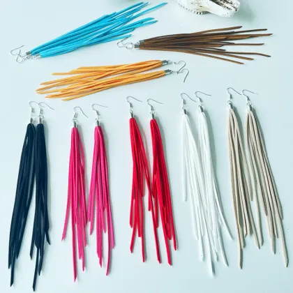 Amiee Jewelry Vintage Earrings - Leather Metal Long Tassel Drop Earrings for Women