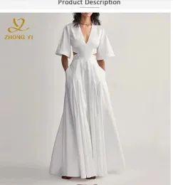 Pure white pleated elegant and gentle women's dress