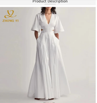 Pure white pleated elegant and gentle women's dress