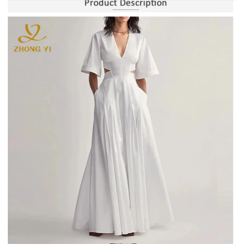 Pure white pleated elegant and gentle women's dress