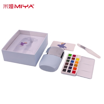 MIYA Artist Pocket Travel 18 Colors Solid Water Color Paint Set with Water Brush Pen