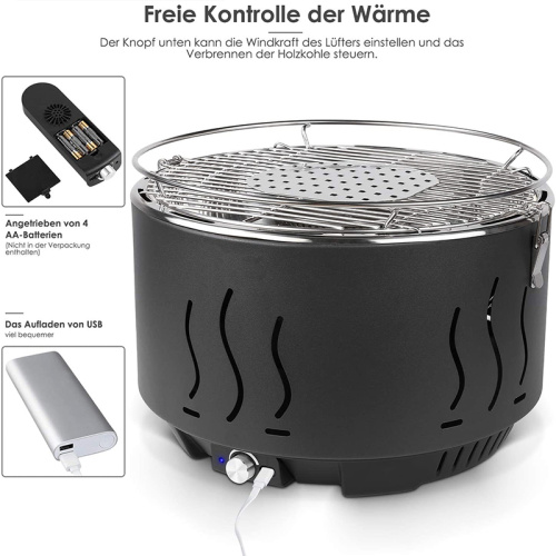 Nuovo grill a carbone da tavolo rotondo di design con barbecue in stile loto fan