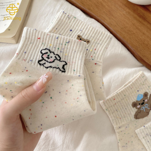 Teddy Bear Dot Yarn Short Socks 통기성 보트 양말의 한국어 버전