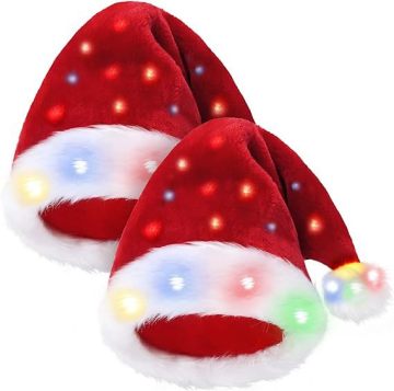 Wholesale LED Light-up Velvet Santa Hats for Adults and Children