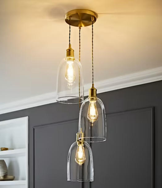 Brushed Gold Cluster Lamp Holder with Glass Dome Shades (3)