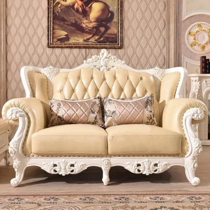 Champagne Rococo Solid Wood Sofa - Empire Lounge Sofa