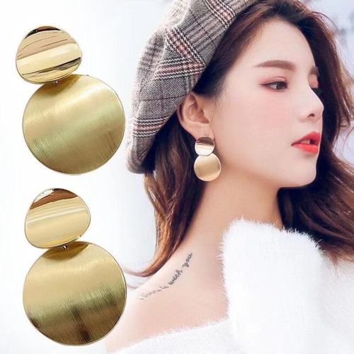 3 Colors Round Curved Dangle Earrings with Matte Paint Discs for Women Jewelry Gift