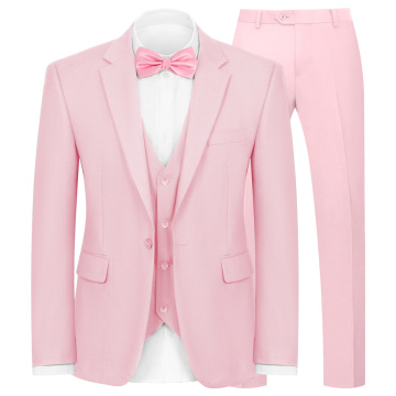 WYWK Men's 3-Piece Suit Banquet Prom Wedding Set-Pink-XXS