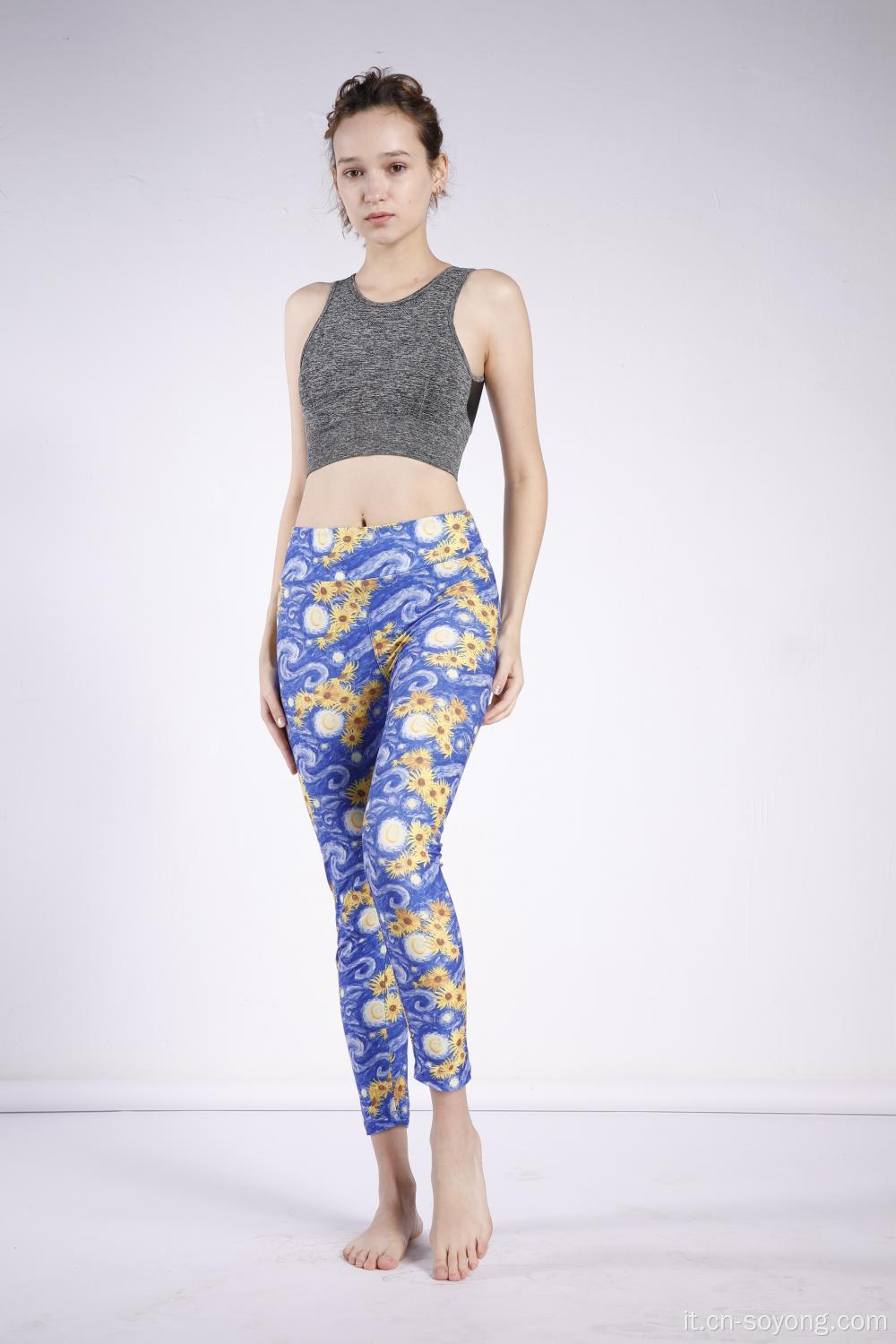 Leggings elastici alti a vita alta stampati da donna