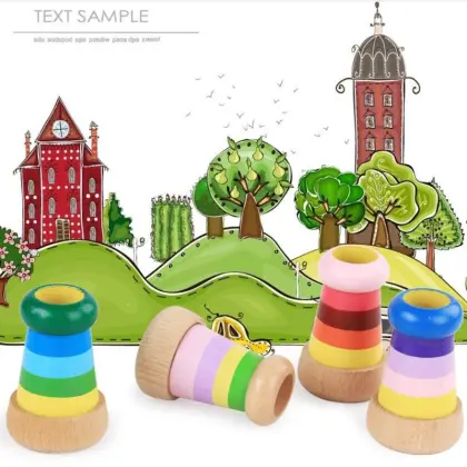 1pc Novelty Wooden Kaleidoscope Toy Baby Kids Wooden Colorful Magic Kaleidoscope Children Educational Learning Puzzle Toys Gifts