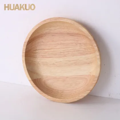 Solid Wood Plate Rubber Wood Dinner Dishes Round Wood Plates