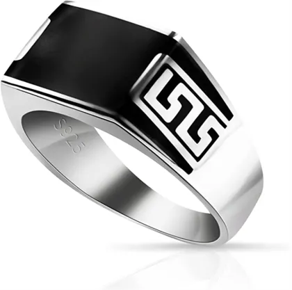 925 Sterling Silver Black Enamel Signet Ring for Men