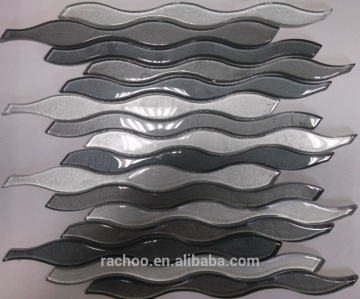 Grey wave glass waterjet mosaic marble tile,wall kitchen bathroom decorate pattern