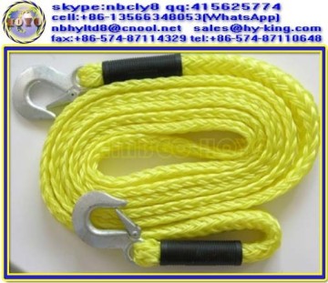 pp/pe yellow tow rope , tow rope rope , stretch towing rope with hooks