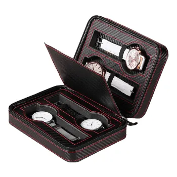 4-Position Portable CFRP PU Leather Watch Zipper Bag - A Stylish Watch Storage Case