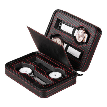 4 -Posisi Portabel CFRP PU Leather Watch Zipper Bag - Kasing penyimpanan arloji yang penuh gaya