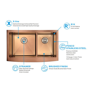 PVD 33inch Handmade Stainless Steel 304 Undermount Sink