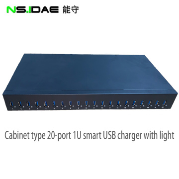 20-port USB charger with rotating light