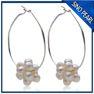 AA 925 Silver Freshwater Rice Round Pearl Ball Earrings Wedding Decoration PE002