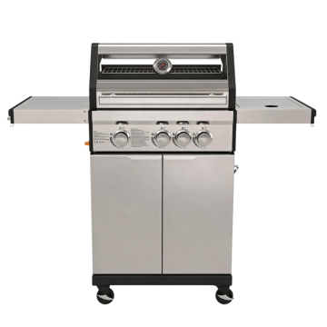 BBQ au propane de luxe à 4 brûleurs avec verre panoramique et table d'appoint