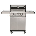 Parrilla de barbacoa de gas propano líquido de lujo con 4 quemadores, ventana de vidrio panorámica y quemador lateral integrado
