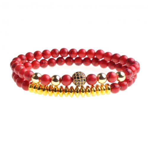 Gold Plated Zircon Charm Stone Beads Bracelet Set