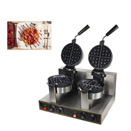 Professional 2-Plate Rotary Waffle Maker Machine with Digital Control Panel: Ideal Commercial Snack Equipment