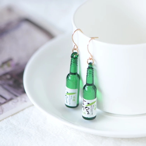 Personality long small bottle earrings green