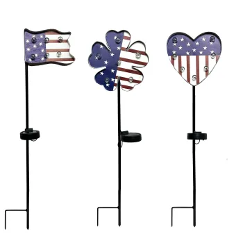 Solar Stake Garden Ornament: American Flag, Flower, Heart, and Butterfly LED Landscape Light