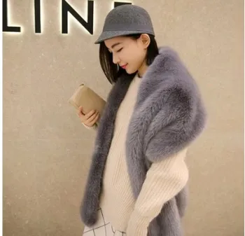 Lady Blinger wide fur pashimina fake fur collar faux fox fur scarf raccoon fur shawl winter female fashion large wraps