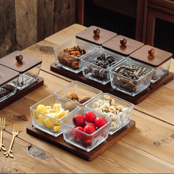 Acacia Wood Divided Serving Tray with Storage Jar