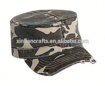 New Design free sample cadet box cjc dark blue jean army military cap hat distressed vintage unisex