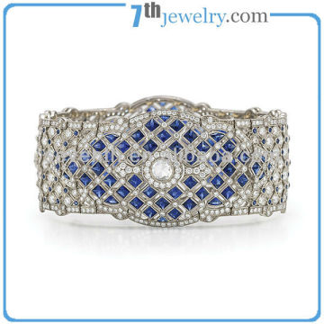 Fancy AAA CZ Diamond Prong Set Brass Wide Cuff Bracelet With Rhodium Plating