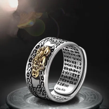 Brand New Men's Feng Shui Amulet Wealth Lucky Open Adjustable Chinese Traditional Culture Unisex Buddhist Cloud Pixiu Ring