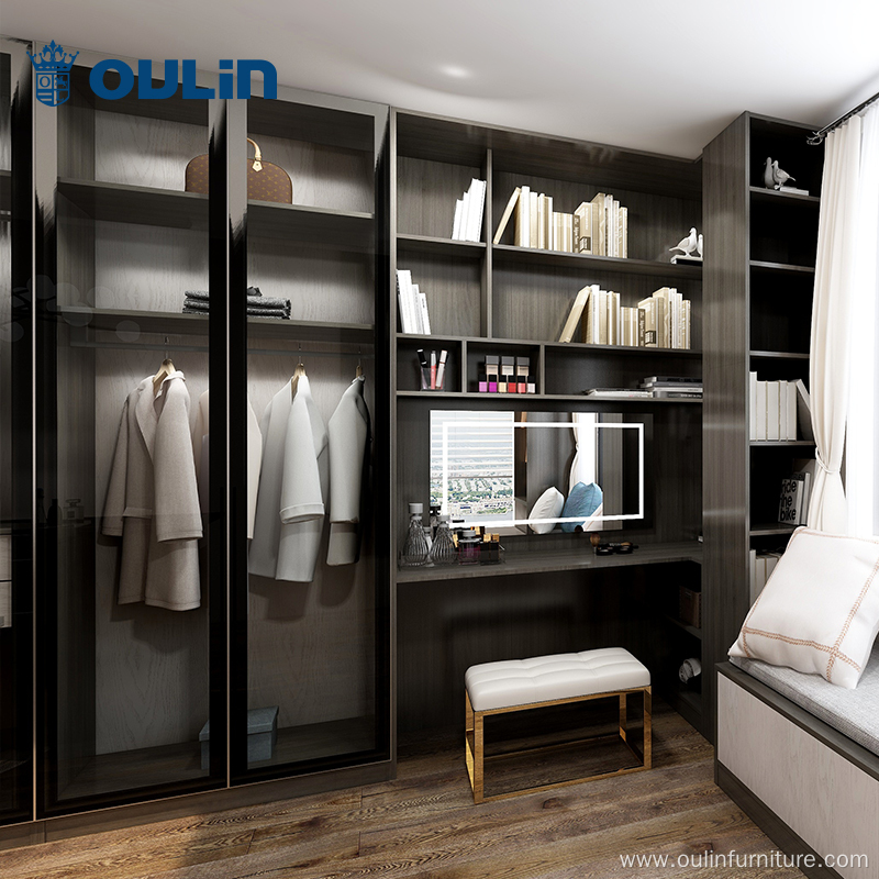 Modern glass door closet with dressing table