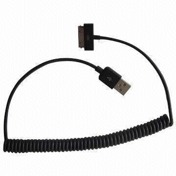 Spring Coiled USB Sync/Charger Cable for iPad/iPhone, Retractable, 6ft, 30-pin