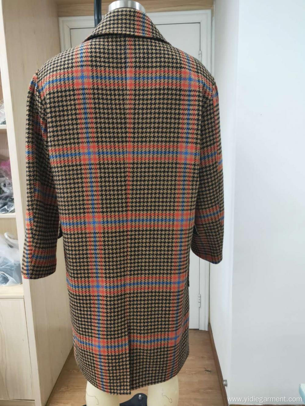 Men's Double Breasted Orange Houndstooth Coat