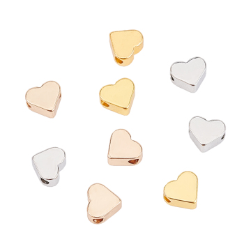 3 Color 60pcs Brass Heart Shaped Loose Beads Set: Pandahall Exclusive