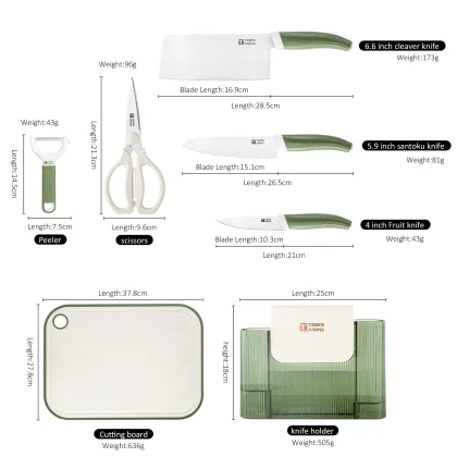 Multifunctional Kitchen Knife Set with PP Cutting Board - 7 Pieces Chef Knife Set