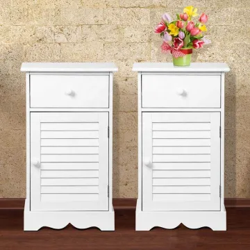 Set of 2 Nightstands Storage Drawer