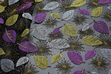 New design colorful leaves pattern lace fabric 130CM